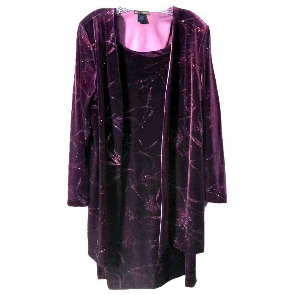 Social Circles Women Dress Jacket Size 14 Velvet Floral Glitter Purple